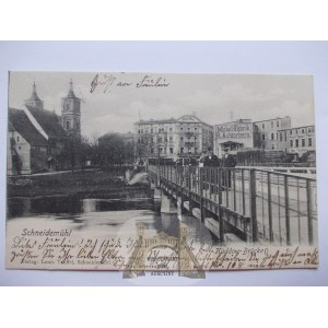 Piła, Schneidemuhl, Most, reklama fabryki mebli, 1905