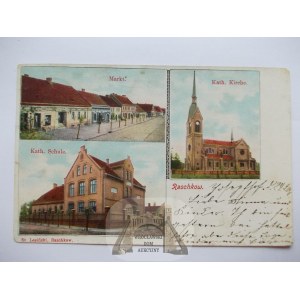 Raszków pri Ostrówe Wielkopolskom, trhové námestie, kostol, 1908