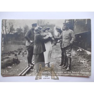 Bojanowo, železničná stanica, dôstojníci a dámy, asi 1915