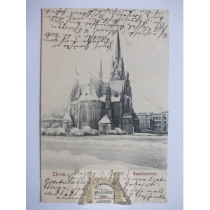 Toruń, Thorn, kościół garnizonowy zimą, 1903