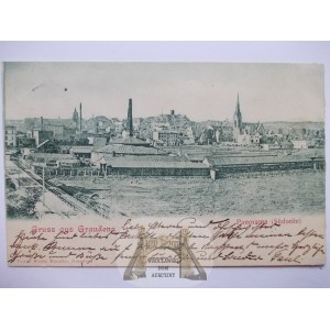 Grudziadz, Graudenz, panorama, továrny, 1900