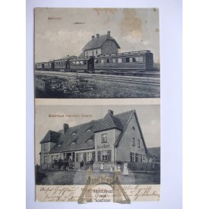 Boguszewo bei Grudziądz, Bahnhof, Zug, Gasthaus, ca. 1908