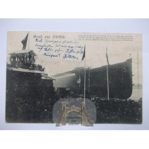 Szczecin, Stettin, launching of a ship at the Vulcan shipyard, 1900