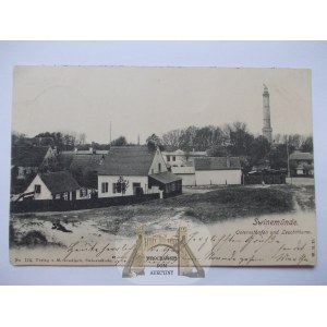 Świnoujście, Swinemunde, Chorzelin, domy, latarnia morska, 1900