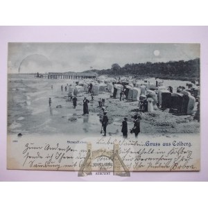 Kolobrzeg, Kolberg, pláž, mesačný svit, 1899