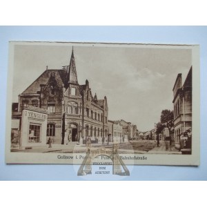 Goleniów, Gollnow, ulica Dworcowa, pošta, asi 1922
