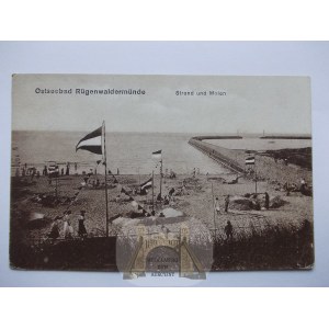 Darłówko, Rugenwaldermunde, Strand und Hafeneinfahrt, 1919