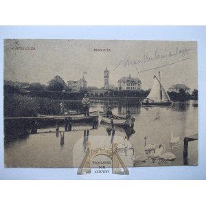 Choszczno, Arnswalde, panorama, łódki, 1922