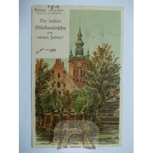 Gdańsk, Danzig, Nowy Rok, litografia, 1903