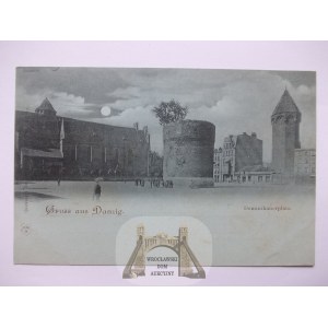 Gdaňsk, Gdaňsk, Námestie Dominikańského, mesačný svit, okolo roku 1900