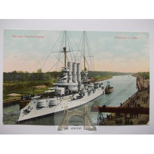 Danzig, Nový přístav, válečná loď, asi 1912