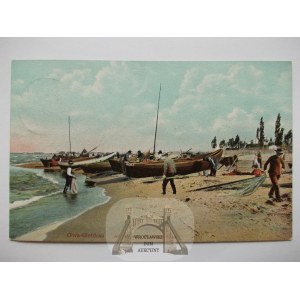 Gdaňsk, Jelitkowo, pláž, rybáři, asi 1908