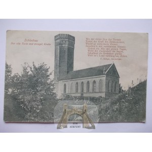 Człuchów, Schlochau, wieża i kościół, ok. 1912
