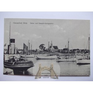 Hel, Hela, prístav, rybárske lode, cca 1910