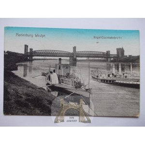 Malbork, Marienburg, Nogat, steamers, bridge, 1915