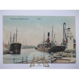 Ustka, Stolpmunde, port, ładne kolory, 1907