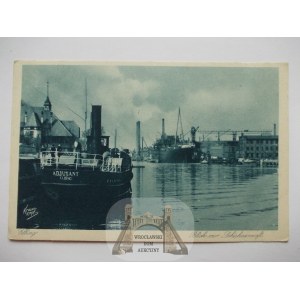 Elblag, Elbing, steamboat, view of the shipyard, circa 1930.