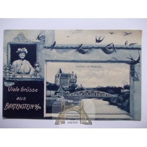 Bartoszyce, Bartenstein, bridge, swallows, collage, 1915
