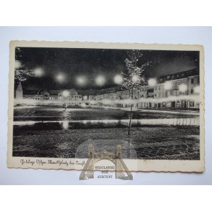 Goldap, Market Square at night, illuminations, ca. 1938