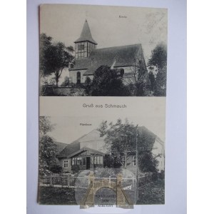 Skowrony k. Pasłęk, Orneta, dom parafialny, kościół, 1917
