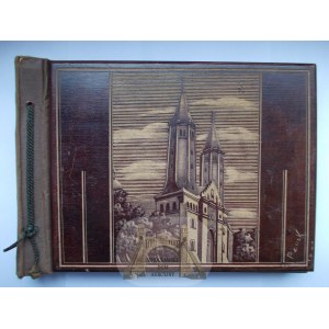Płock - album z pocztówkami, rzeźbiona okładka, Akcja Katolicka Diecezji Płockiej, 20 widokówek, 1938