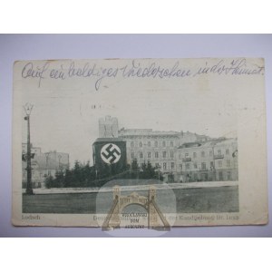 Lodž, námestie, nacistický rám, svastika, 1940
