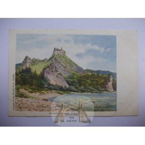 Pieniny, Czorsztyn, zřícenina hradu, malba, kolem roku 1900,