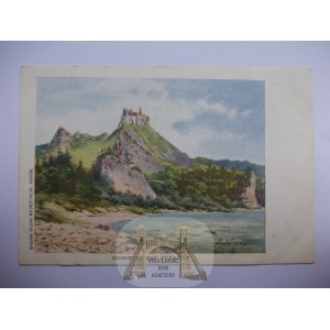 Pieniny, Czorsztyn, castle ruins, painting, ca. 1900,