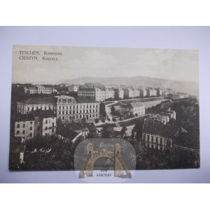 Cieszyn, Teschen, panorama, barracks, circa 1920.