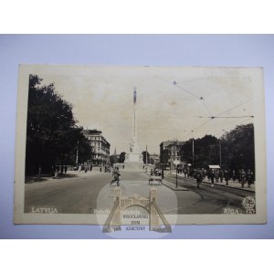 Łotwa, Latvia, Ryga, Riga, pomnik, życie uliczne, ok. 1935