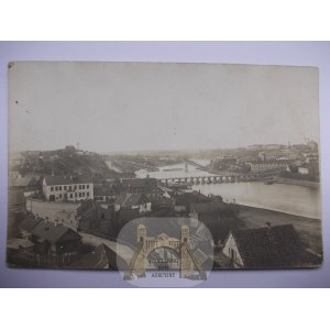 Belarus, Grodno, city skyline, blown up bridge, temporary crossing, ca. 1915