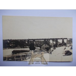 Bělorusko, Grodno, vyhozený most, nový železniční most, vlak, asi 1915