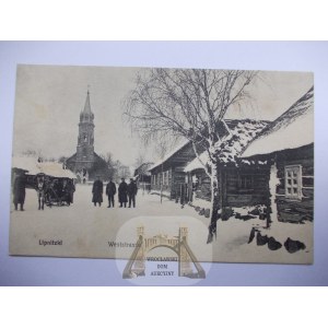 Belarus, Lipniszki near Grodno, street, church, 1916