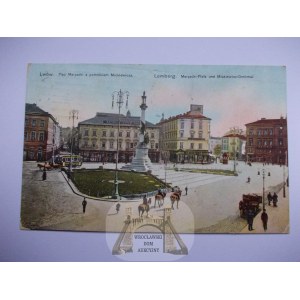Ukraina, Lwów, plac Mariacki, pomnik Mickiewicza, ok. 1910