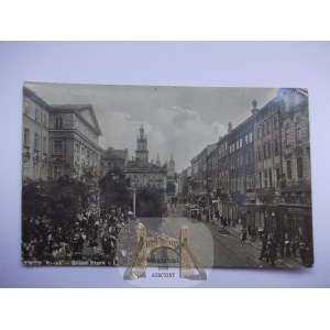 Ukraina, Lwów, Rynek, tramwaj, zdjęciowa, ok. 1930