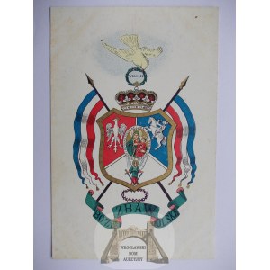 Patriotic, God Save Poland, coat of arms, chase, dove, ca. 1910