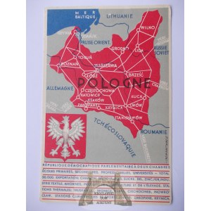 Patriotisch, Zweite Republik, Karte, Wappen, weißer Adler, ca. 1930