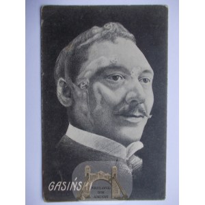 Poľský herec, spevák, Edmund Gasiński, Varšava, optická ilúzia, asi 1910