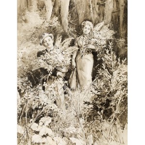 Stanisław Batowski Kaczor (1866-1946), Zbieranie paproci (ilustracja do powieści Elizy Orzeszkowej), przed 1902