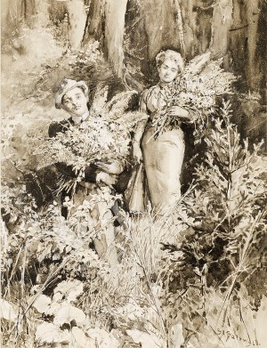 Stanisław Batowski Kaczor (1866-1946), Zbieranie paproci (ilustracja do powieści Elizy Orzeszkowej), przed 1902