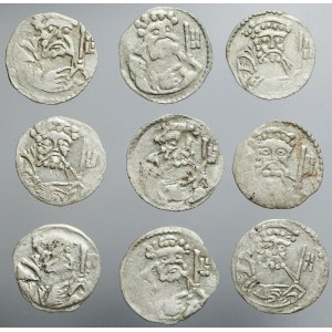 Silesia, Legnica, Set of 9 halers, Ludwig II of Brest 1413-1436 or Elisabeth of Brandenburg 1436-1449