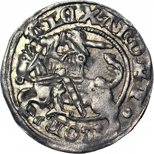 Alexander Jagellonský, litevský půlpenny, Vilnius, gotický, krásný
