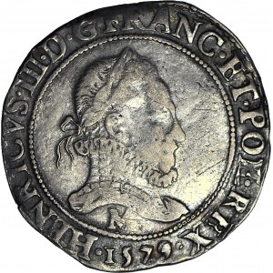 R-, Henryk Walezy, Król Polski, Frank 1579 M, Tuluza, data w otoku pod popiersiem