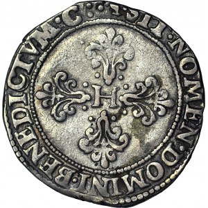 R-, Jindřich Valezy, polský král, Frank 1579 M, Toulouse, datum v obrubě pod poprsím