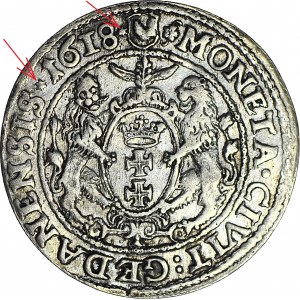 RR-, Sigismund III Vasa, Ort 1618, Gdansk, star around date, maple leaf