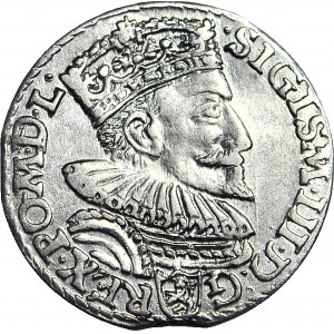 RRR-, Zygmunt III Waza, Trojak 1594 Malbork, otwarty pierścień + pierścienie w napisie