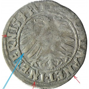 RR-, Śląsk, Fryderyk II Brzeski, Grosz 1544, Legnica, b. rzadka HYBRYDA z orłem z 1543