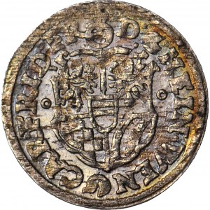 RR-, Śląsk, 3 krajcary 1620, Oleśnica, tarcze wygięte, B-H nad głową, b. rzadkie