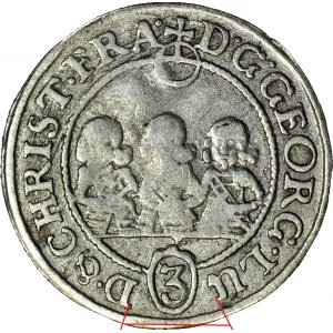 RR, Śląsk, Śląsk, trzech braci, 3 krajcary 1655, BRZEG, HYBRYDA 1653/1655