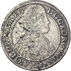 RR- ,Śląsk, Jerzy III Brzeski, 15 krajcarów 1663, BRZEG, nietypowe wizerunki władcy i orła